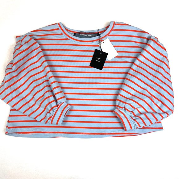 NWT Code X Mode Striped Crop Balloon Sleeve Top - Picture 1 of 8